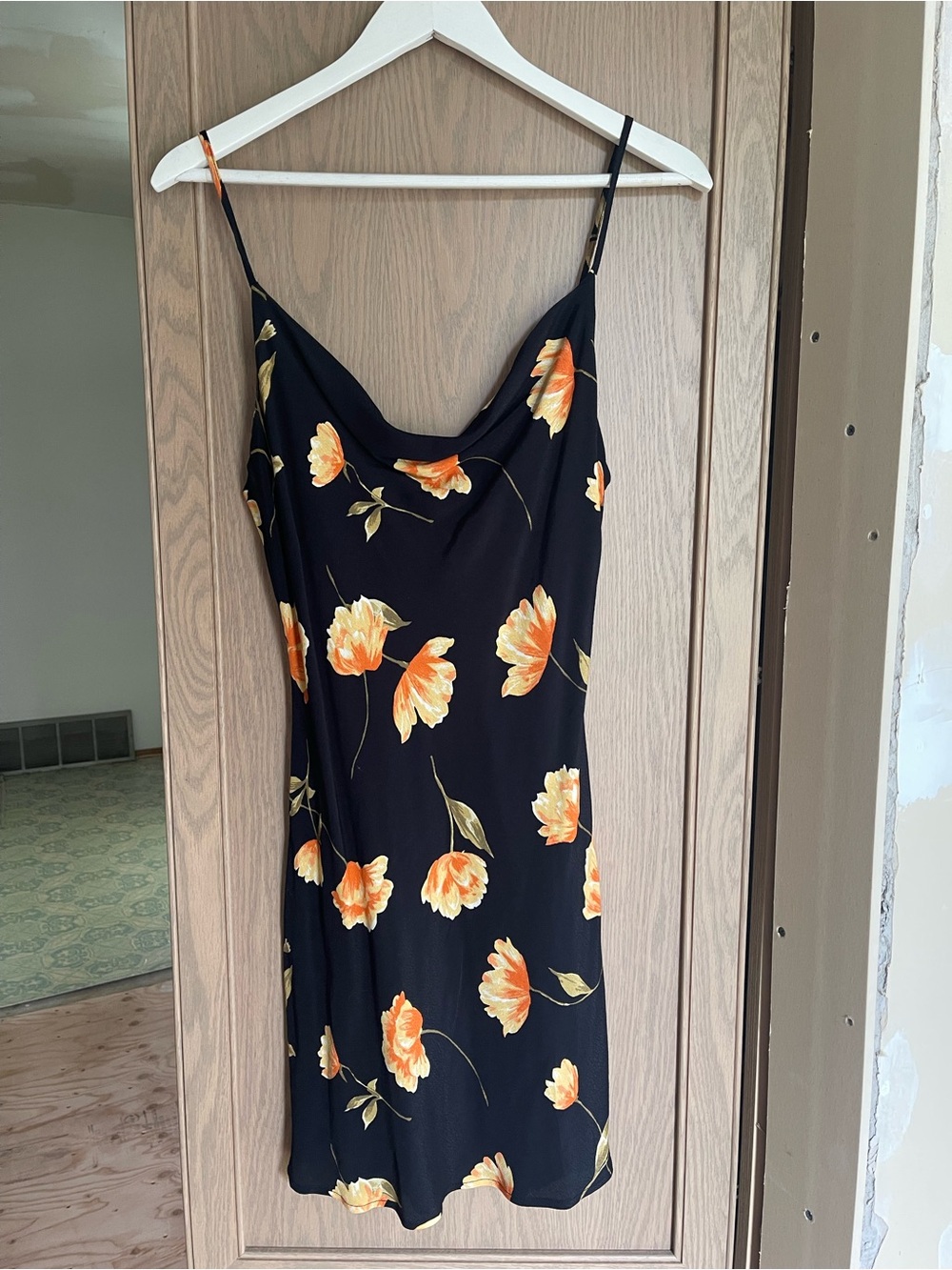 Audrey 3+1 Black Mini Slip Dress with Orange Floral Print